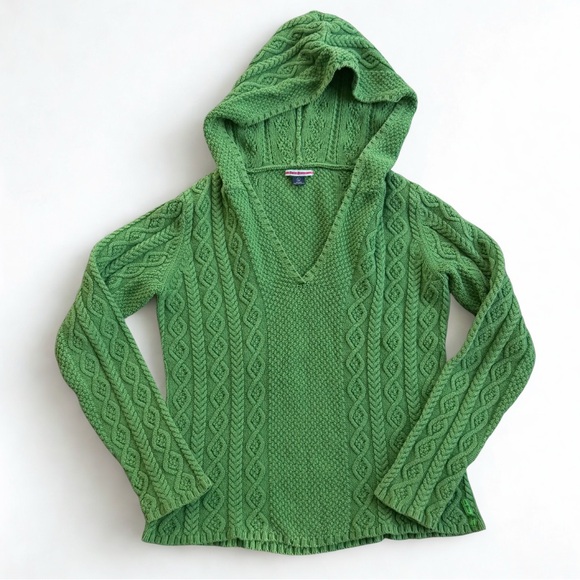 Vintage Polo Jeans Y2K Green Cable Chunky Knit Hoodie Sweater Women's Large - Picture 1 of 11